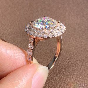 💎 Super Large Round Shiny CZ Hollow Luxury Rose Gold Plated Ring, UNVN12023